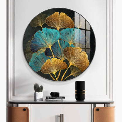 Azure Leaf Premium Acrylic Round Wall Art
