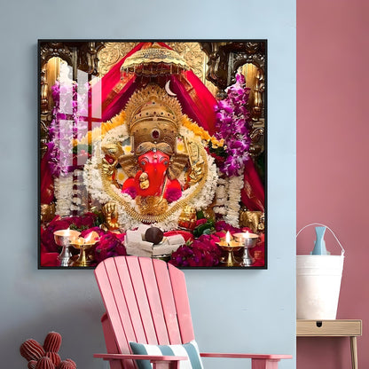 Shree Siddhivinayak Ganapati Premium Acrylic Square Wall Art - 30X30 inches / Gold