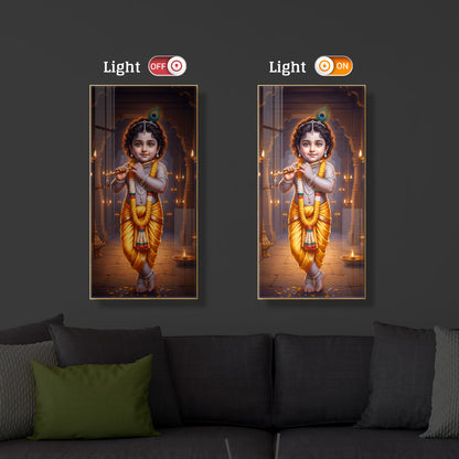 Little Lord Krishna Modern Luxury Backlight Vertical Wall Art