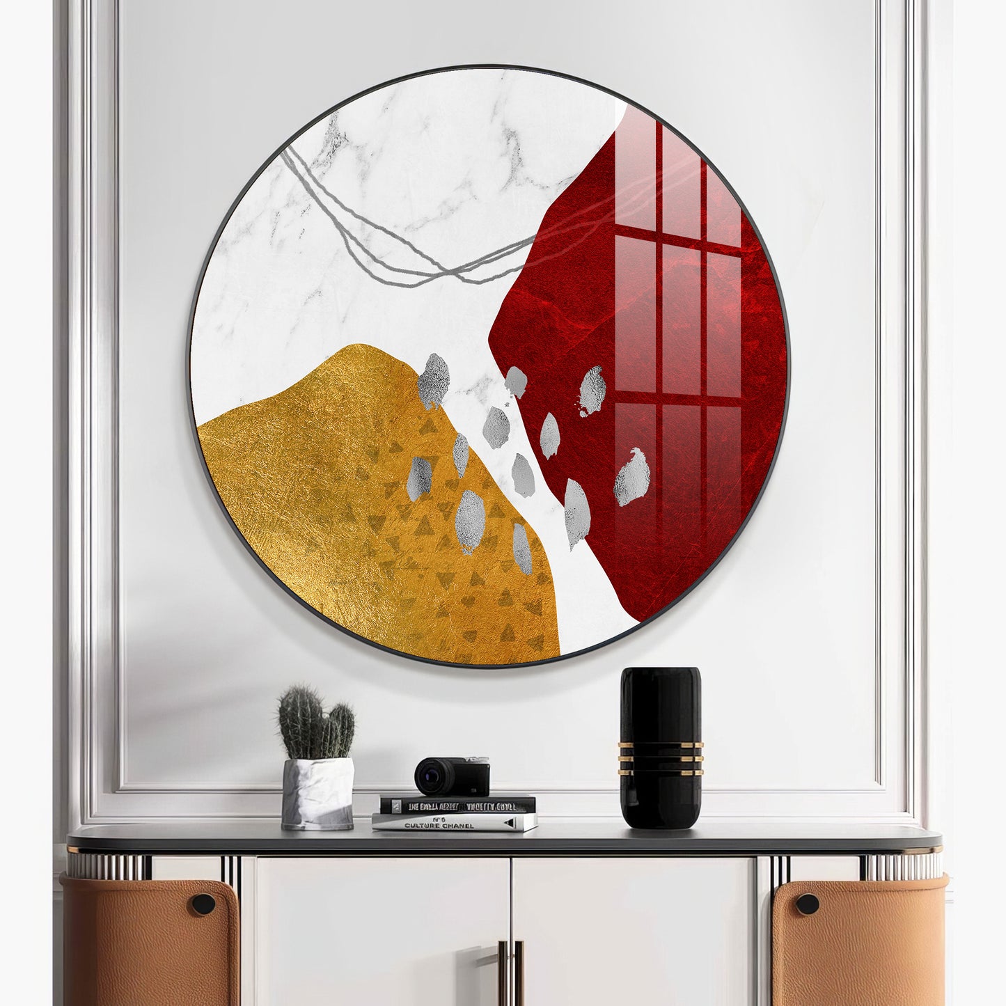 Crimson Elegance Premium Acrylic Round Wall Art
