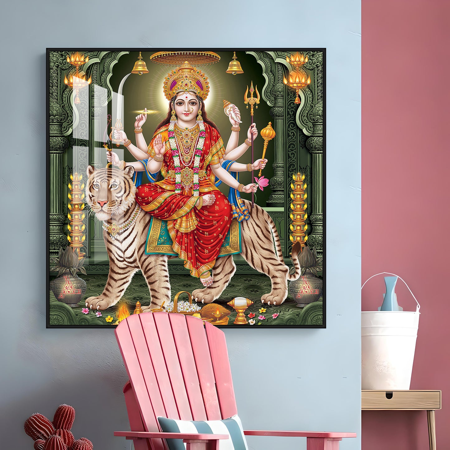 Goddess on Tiger Premium Acrylic Square Wall Art