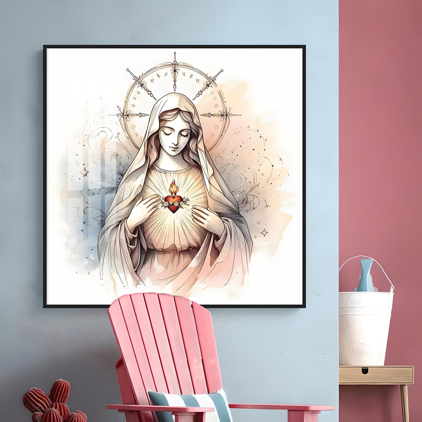 Sacred Heart of Mary Premium Acrylic Square Wall Art