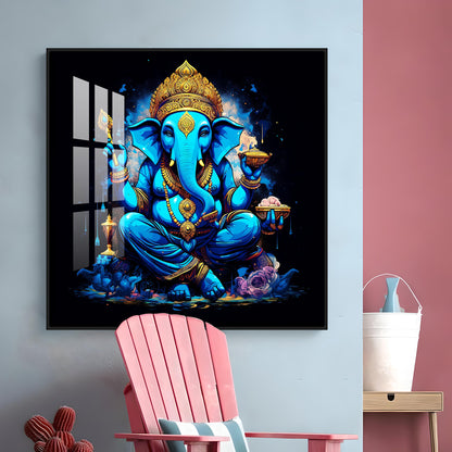 Neon Ganpati Premium Acrylic Square Wall Art