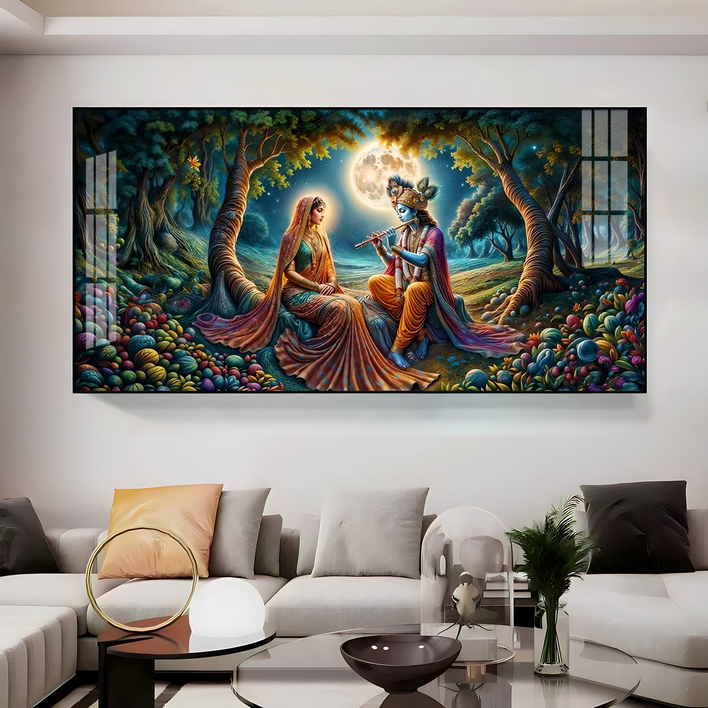 Krishna Radha Colorful Painting Premium Acrylic Horizontal Wall Art