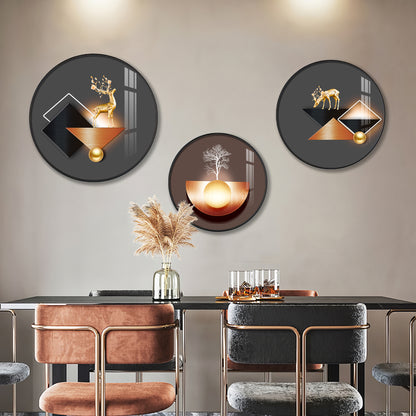 Reindeer Abstract Premium Acrylic Round Wall Art (Set of 3)