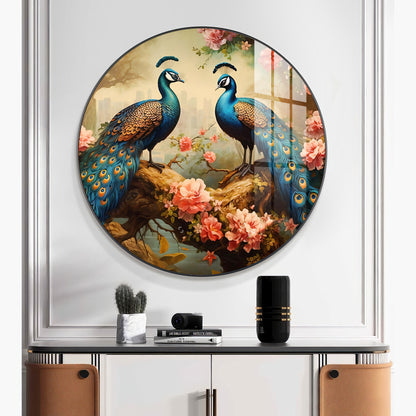 Vibrant Peacock Premium Acrylic Round Wall Art