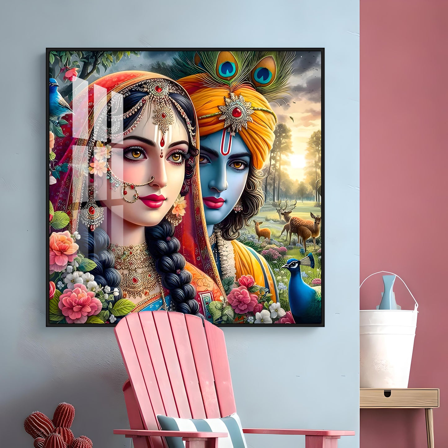 Lovely Radha Krishna Premium Acrylic Square Wall Art