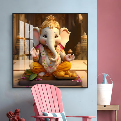 Bal Ganesh Premium Acrylic Square Wall Art