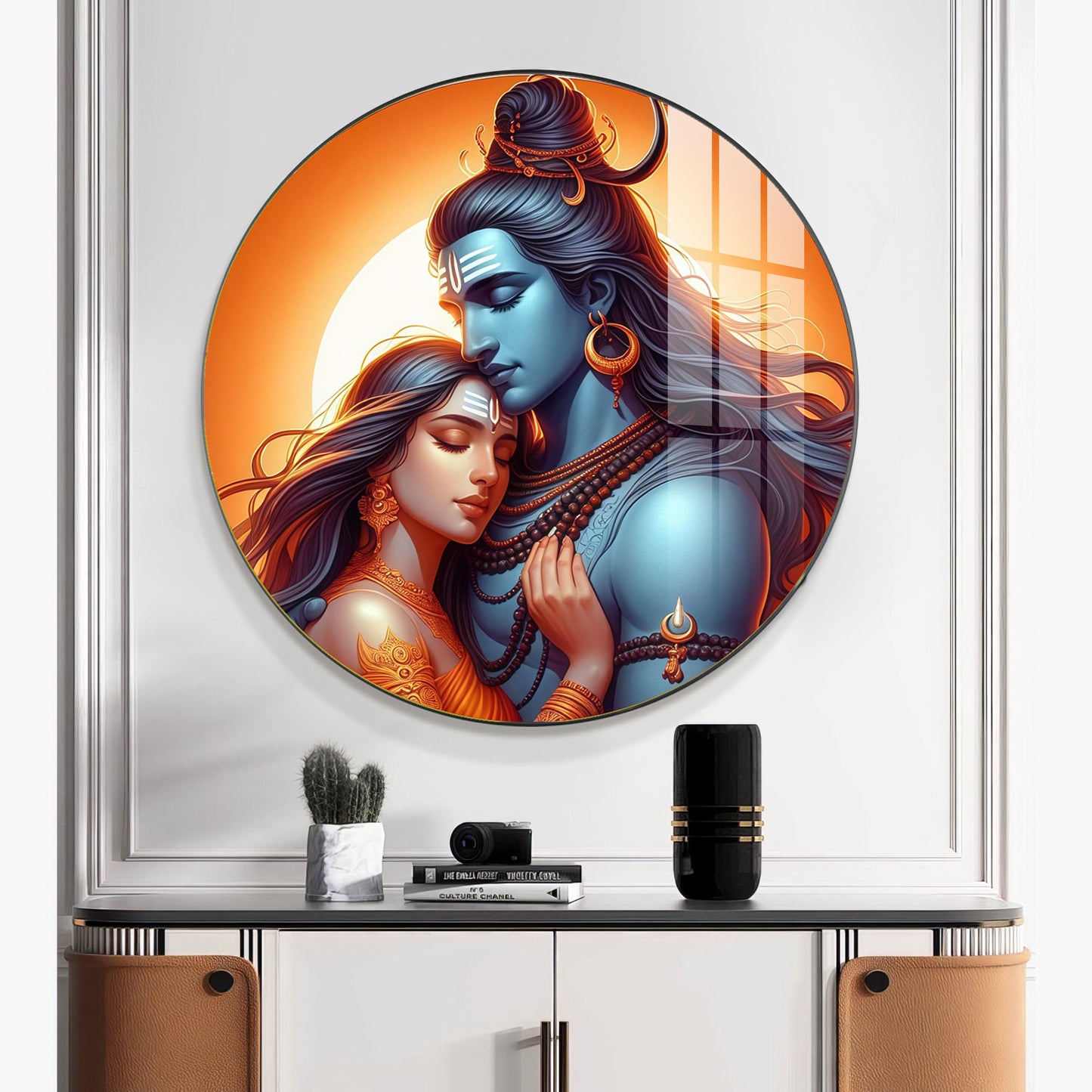 Lord Shiva and Goddess Parvati Premium Acrylic Round Wall Art