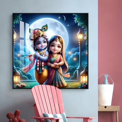 Cute Radha Krishna Premium Acrylic Square Wall Art