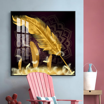 Golden Feather Light Luxury Premium Acrylic Square Wall Art