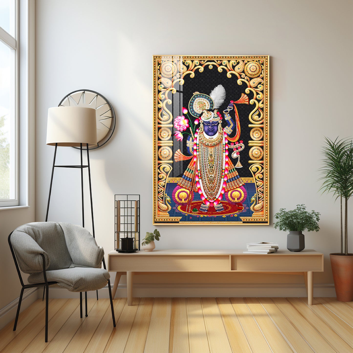 Celestial Krishna Premium Acrylic Vertical Wall Art