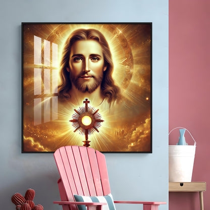 God Jesus With Cross Symbol Premium Acrylic Square Wall Art