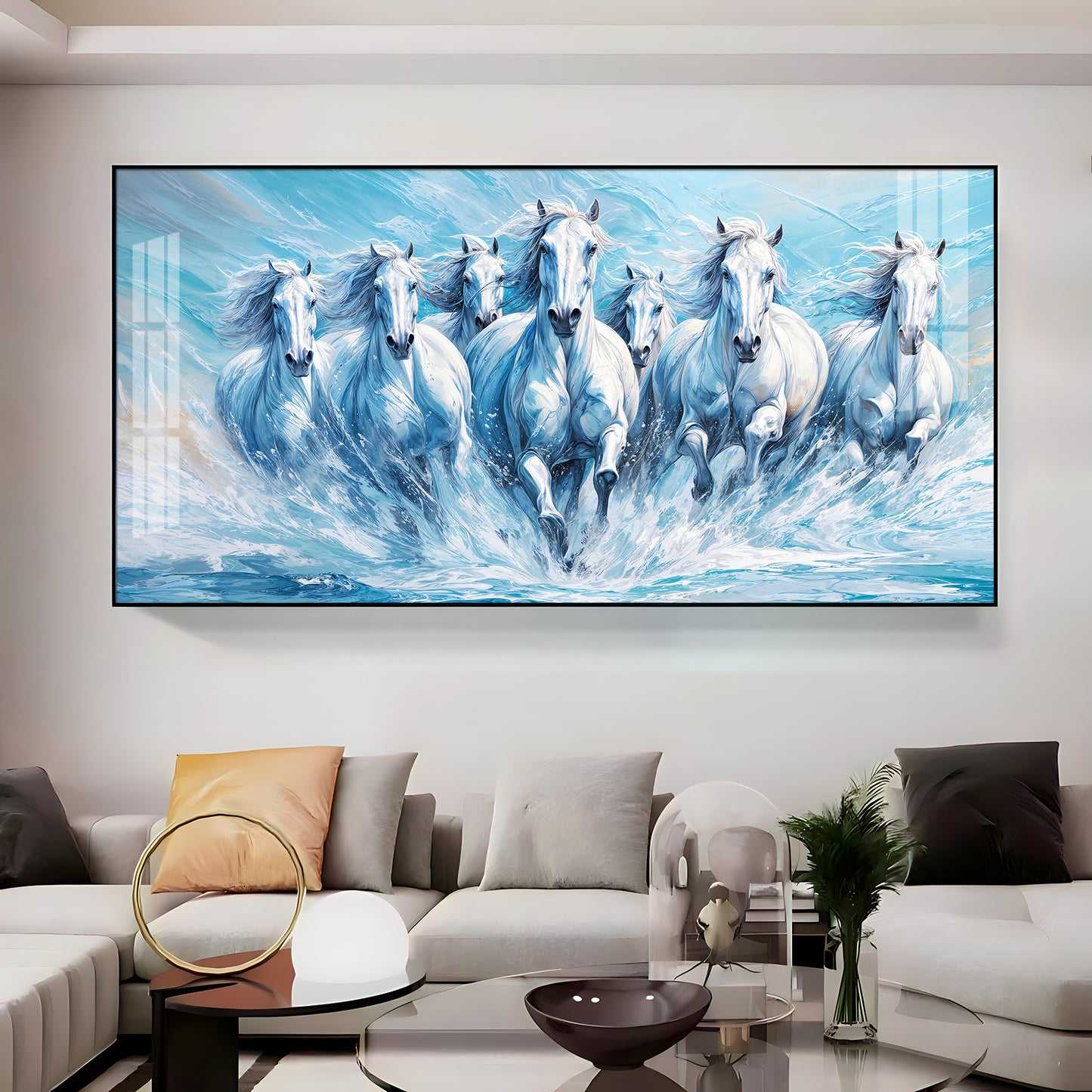 Running Horses in River Premium Acrylic Horizontal Wall Art