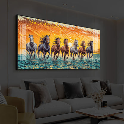 Seven Running Horses Modern Luxury Backlight Horizontal Wall Art