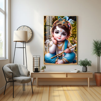 Little Krishna Reverberations Premium Vertical Acrylic Wall Art