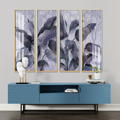 Banana Leaves Premium Acrylic Vertical Wall Art (set of 4)