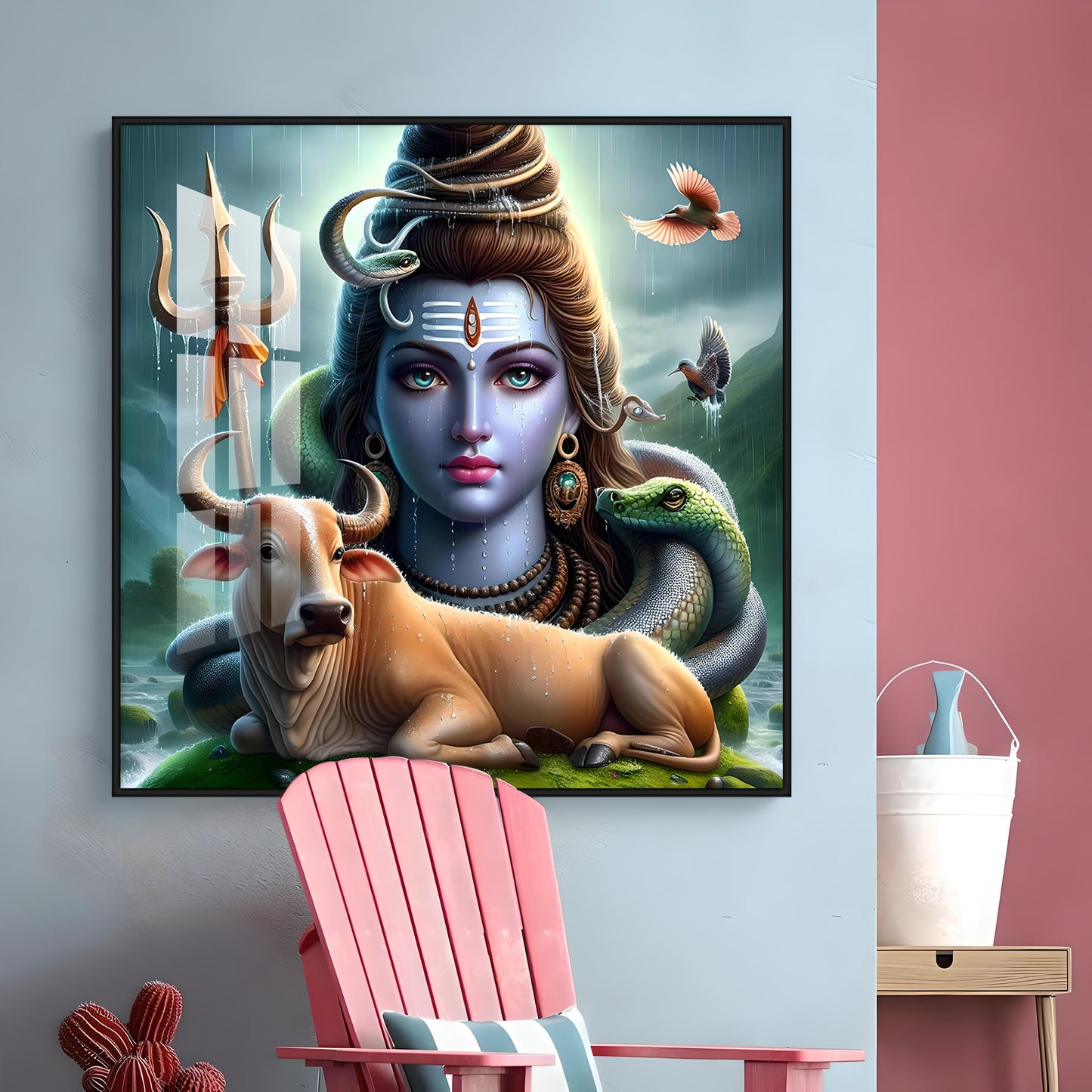 Lord Shiva Mahadev With Nandi Premium Acrylic Square Wall Art