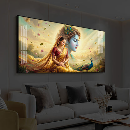 Lord Radha Krishna Modern Luxury Backlight Horizontal Wall Art
