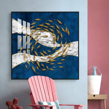 Koi Fish In Circular Motion Premium Acrylic Square Wall Art