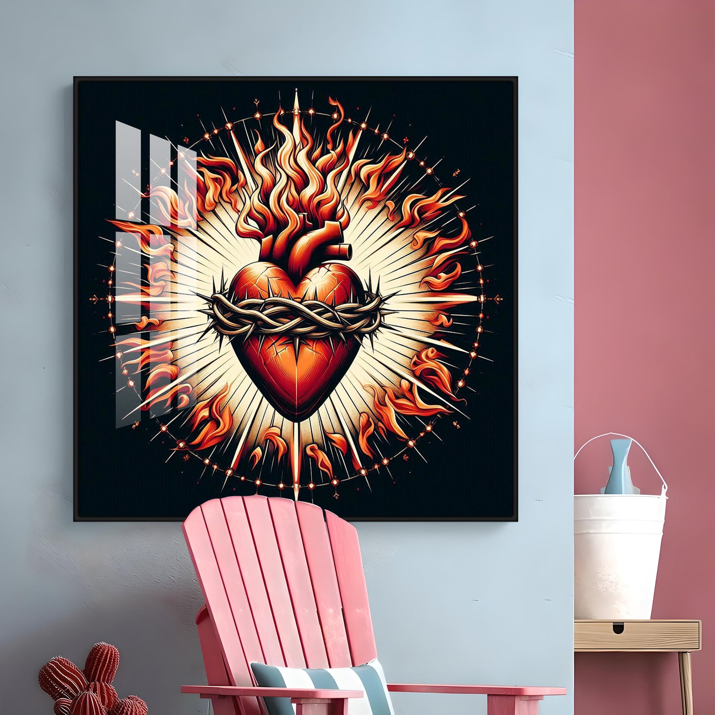 Fiery Love Frame Premium Acrylic Square Wall Art