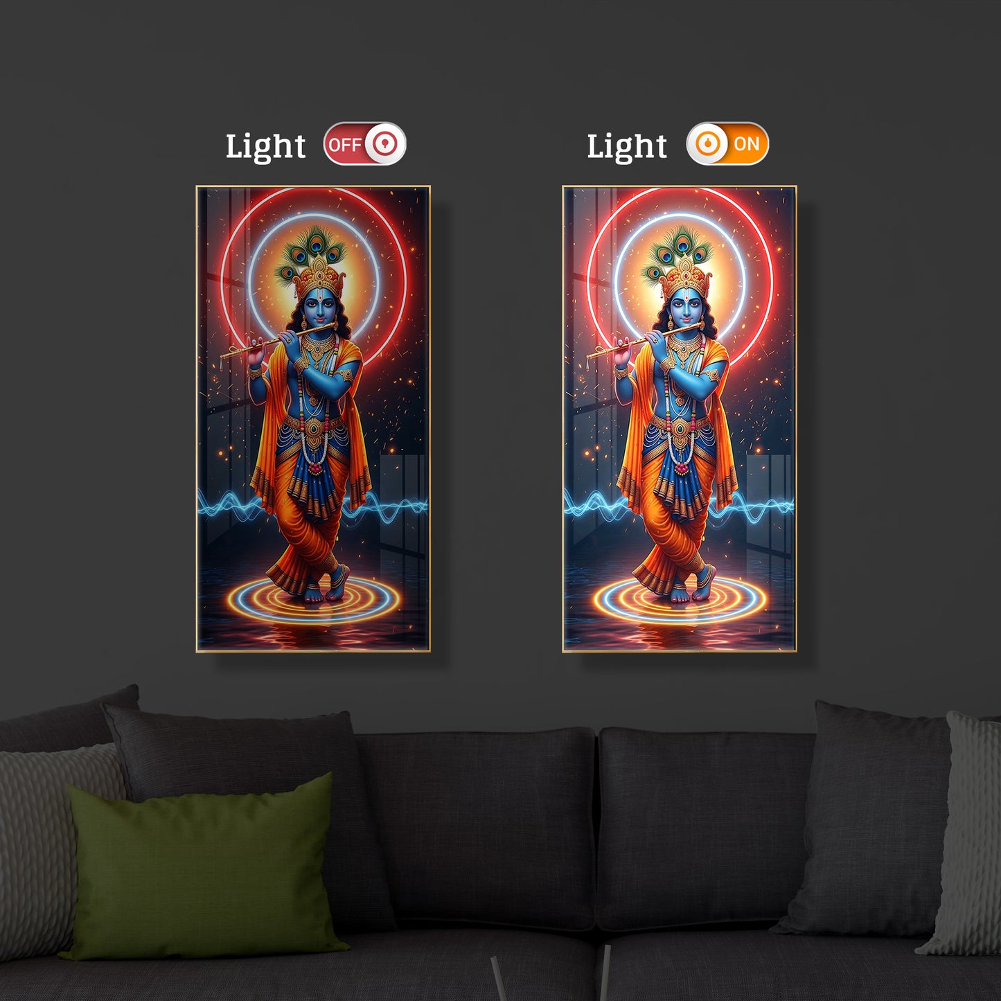 Divine Krishna Modern Luxury Backlight Vertical Wall Art