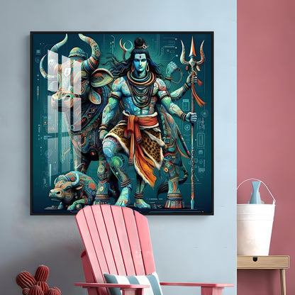 Lord Shiva With Nandi Premium Acrylic Square Wall Art