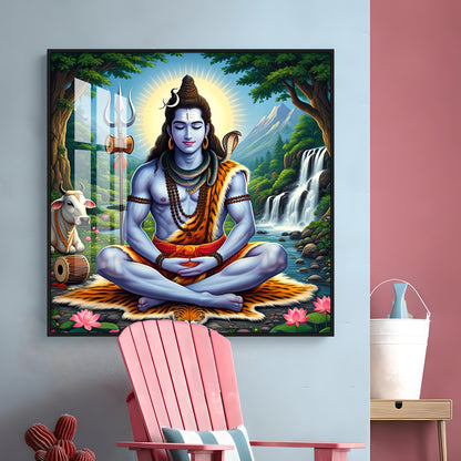 Lord Shiva in Contemplation Premium Acrylic Square Wall Art