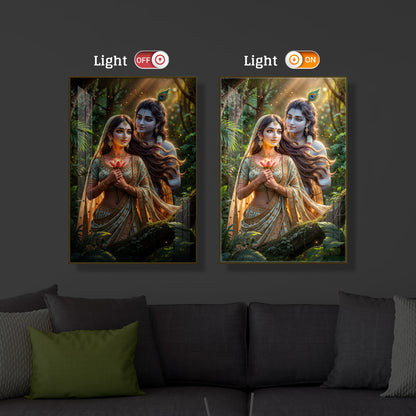 Radha Krishna Ji Modern Luxury Backlight Vertical Wall Art