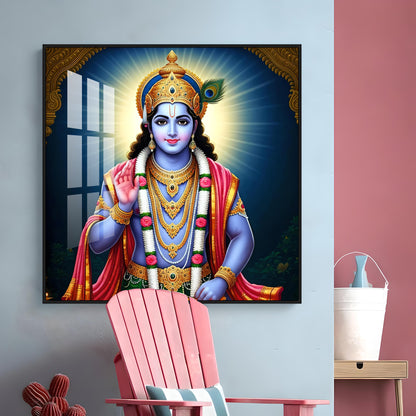 Divine Lord Krishna Blessing Premium Acrylic Square Wall Art