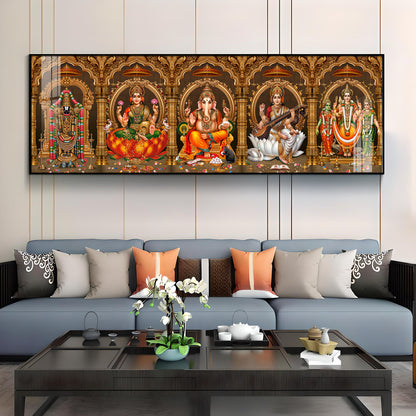 Divine Perumal, Lakshmi, Ganesha, Saraswati & Murugan Premium Acrylic Horizontal Wall Art