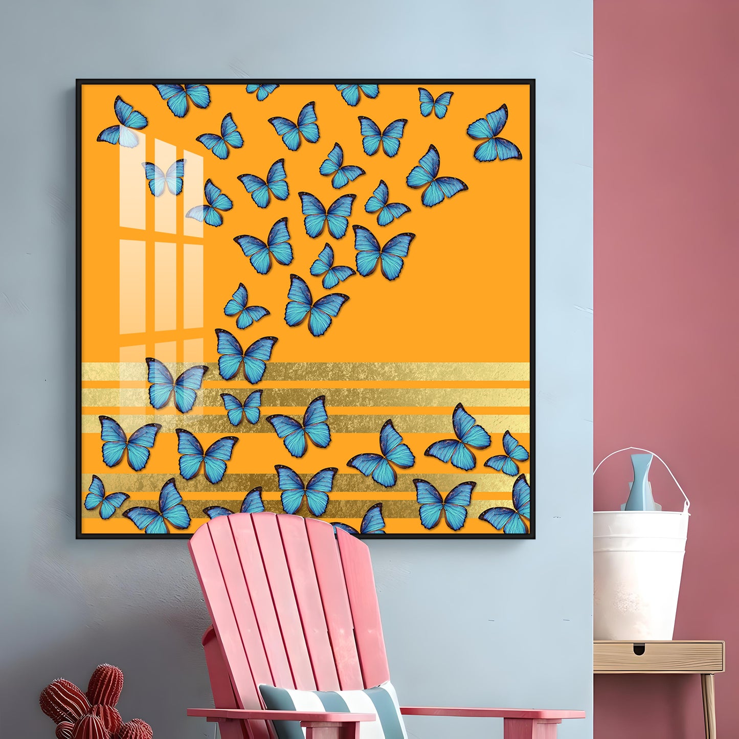 Blue Butterflies Premium Acrylic Square Wall Art