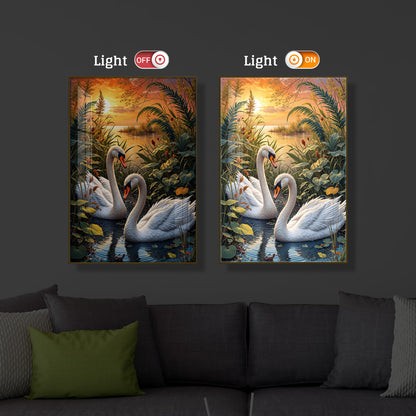 Two Swan Modern Luxury Backlight Vertical Wall Art
