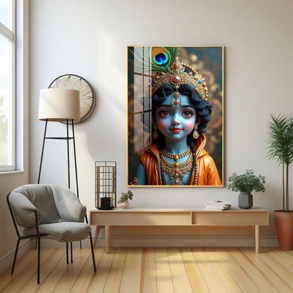 Cute Portriate Of Little Krishna Premium Acrylic Wall Art