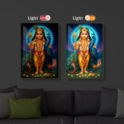 Lord Murugan Ji Modern Luxury Backlight Vertical Wall Art