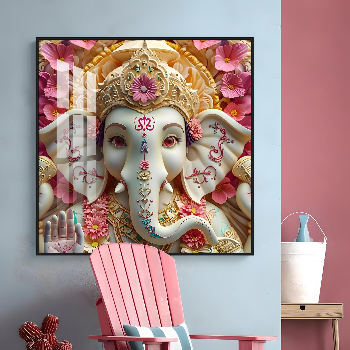 Devotional Lord Ganesh Premium Acrylic Square Wall Art