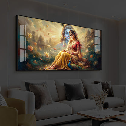 Loving Couple Radha Krishna Modern Luxury Backlight Horizontal Wall Art