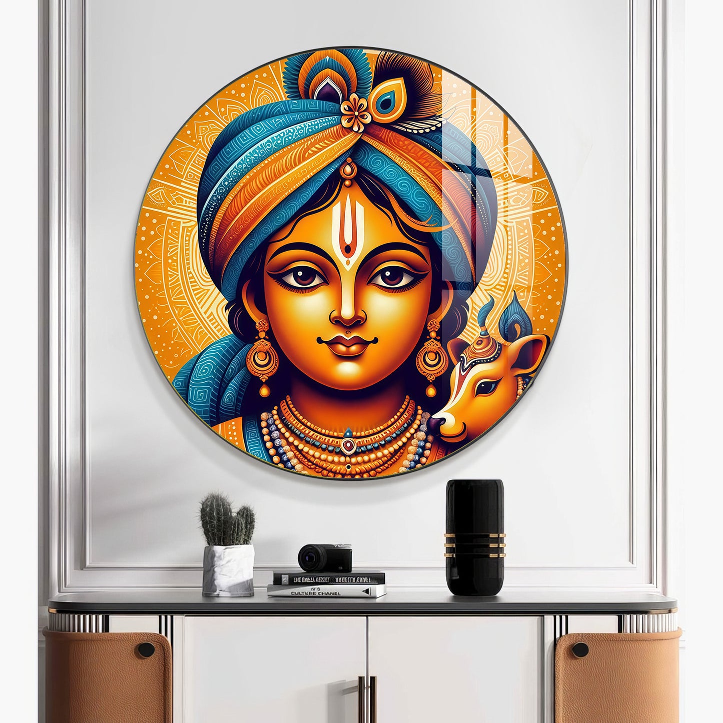 Lord Krishna Abstract Premium Acrylic Round Wall Art