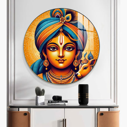 Lord Krishna Abstract Premium Acrylic Round Wall Art