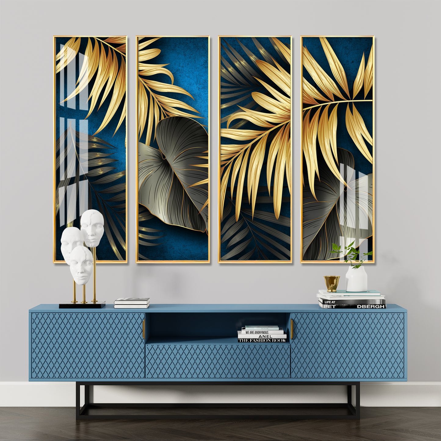 Golden Ferns Premium Acrylic Vertical Wall Art (set of 4)