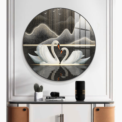 Swans in Serenity Premium Acrylic Round Wall Art