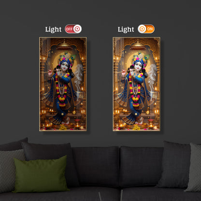 Lord Krishna Ji Modern Luxury Backlight Vertical Wall Art