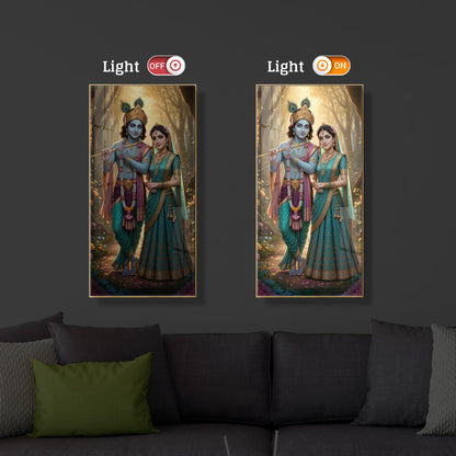 Radhe Krishna Ji Modern Luxury Backlight Vertical Wall Art