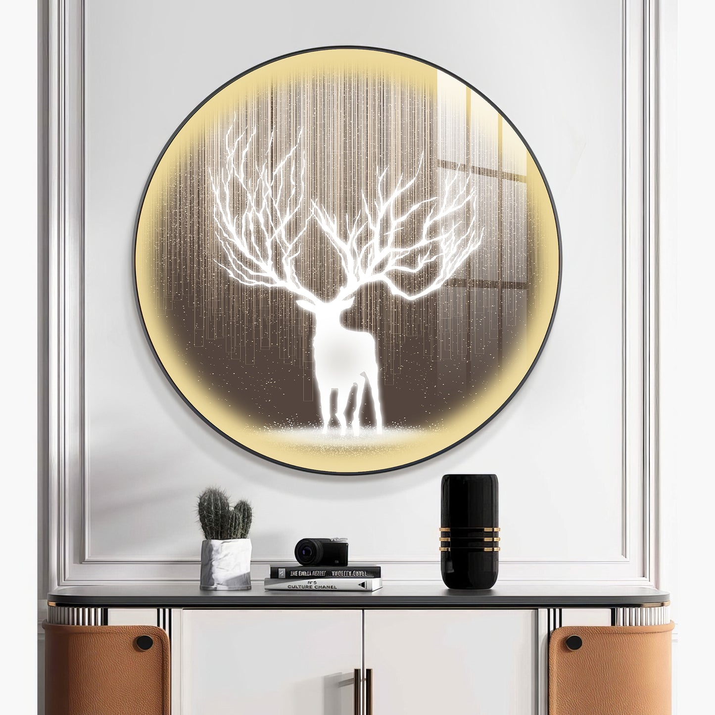 Antlered Reflection Premium Acrylic Round Wall Art