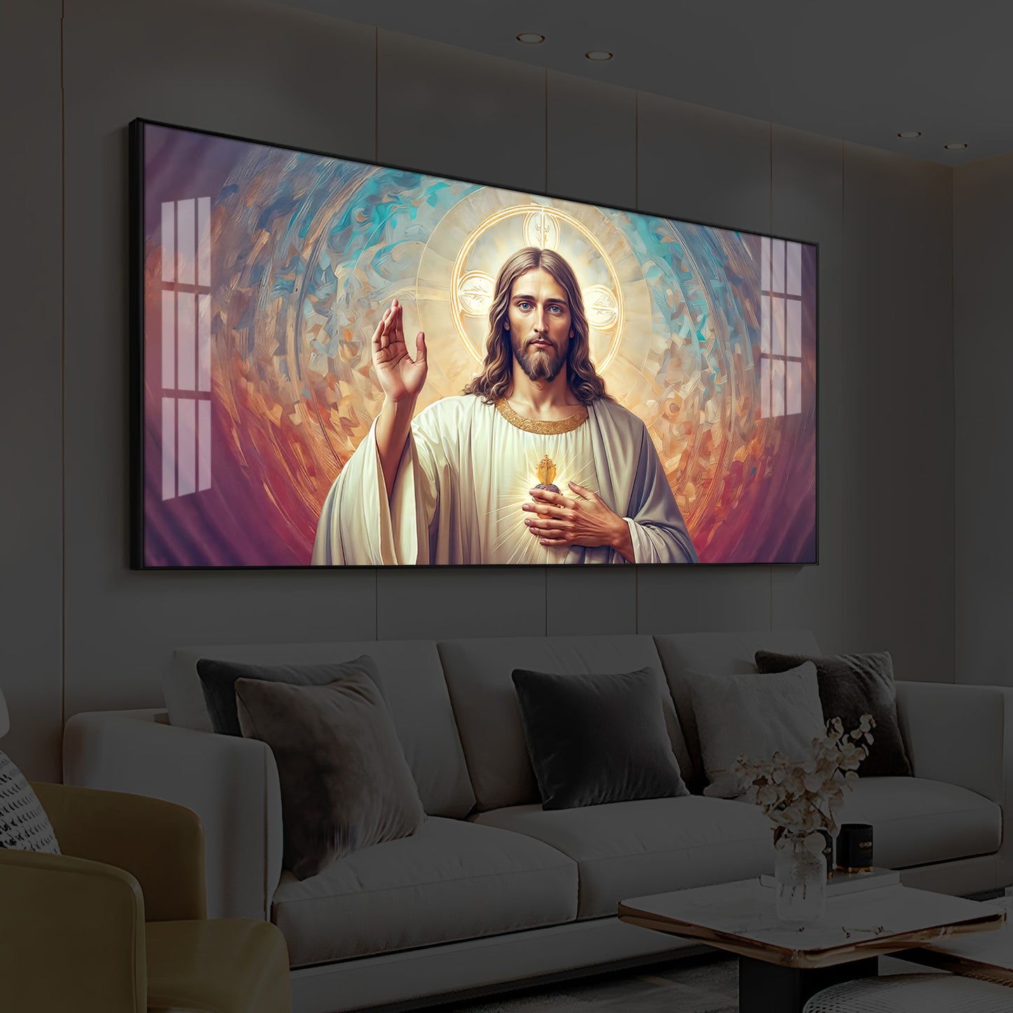 God Jesus Modern Luxury Backlight Horizontal Wall Art