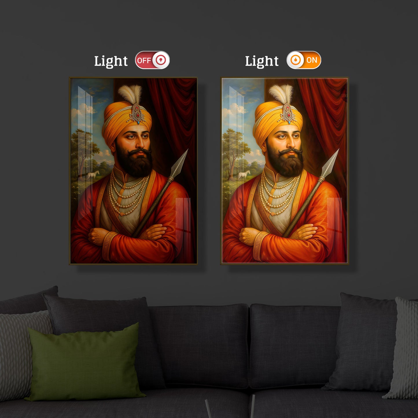 Prestigious Guru Gobind Singh Ji Modern Luxury Backlight Vertical Wall Art