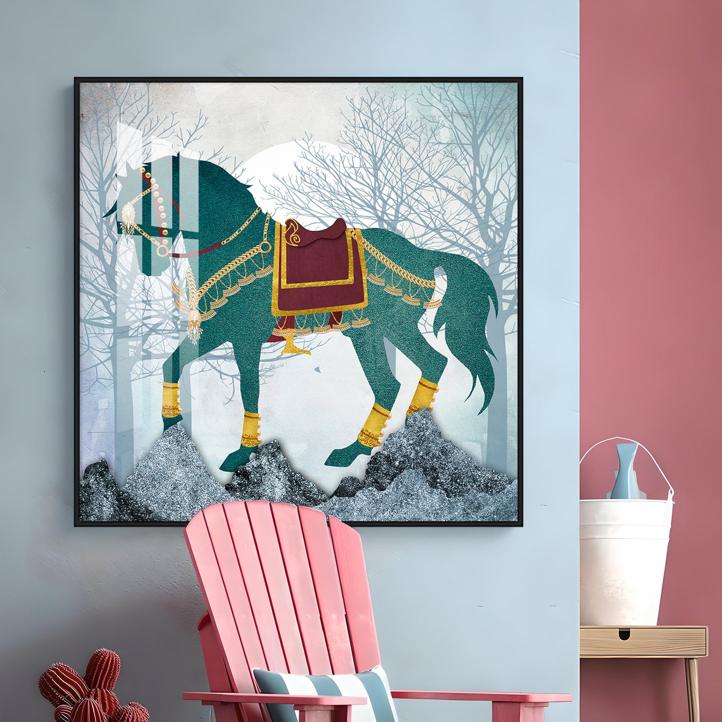 European Abstract Three-Dimensional Horse Premium Acrylic Square Wall Art