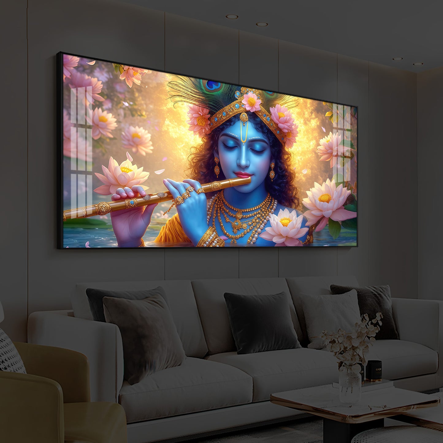 Shree Krishna Modern Luxury Backlight Horizontal Wall Art