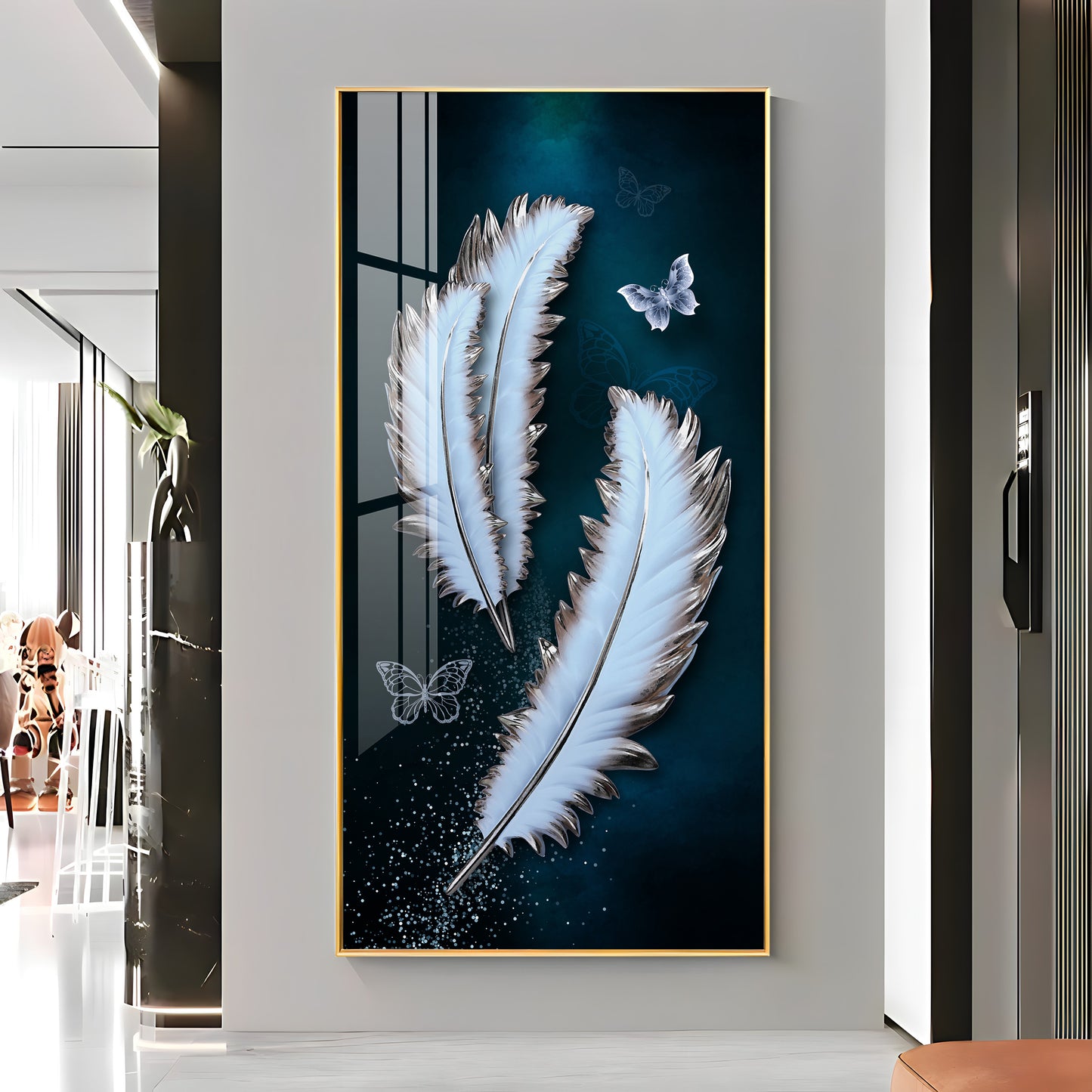 Magical Feathers With Butterfly Premium Acrylic Vertical Wall Art