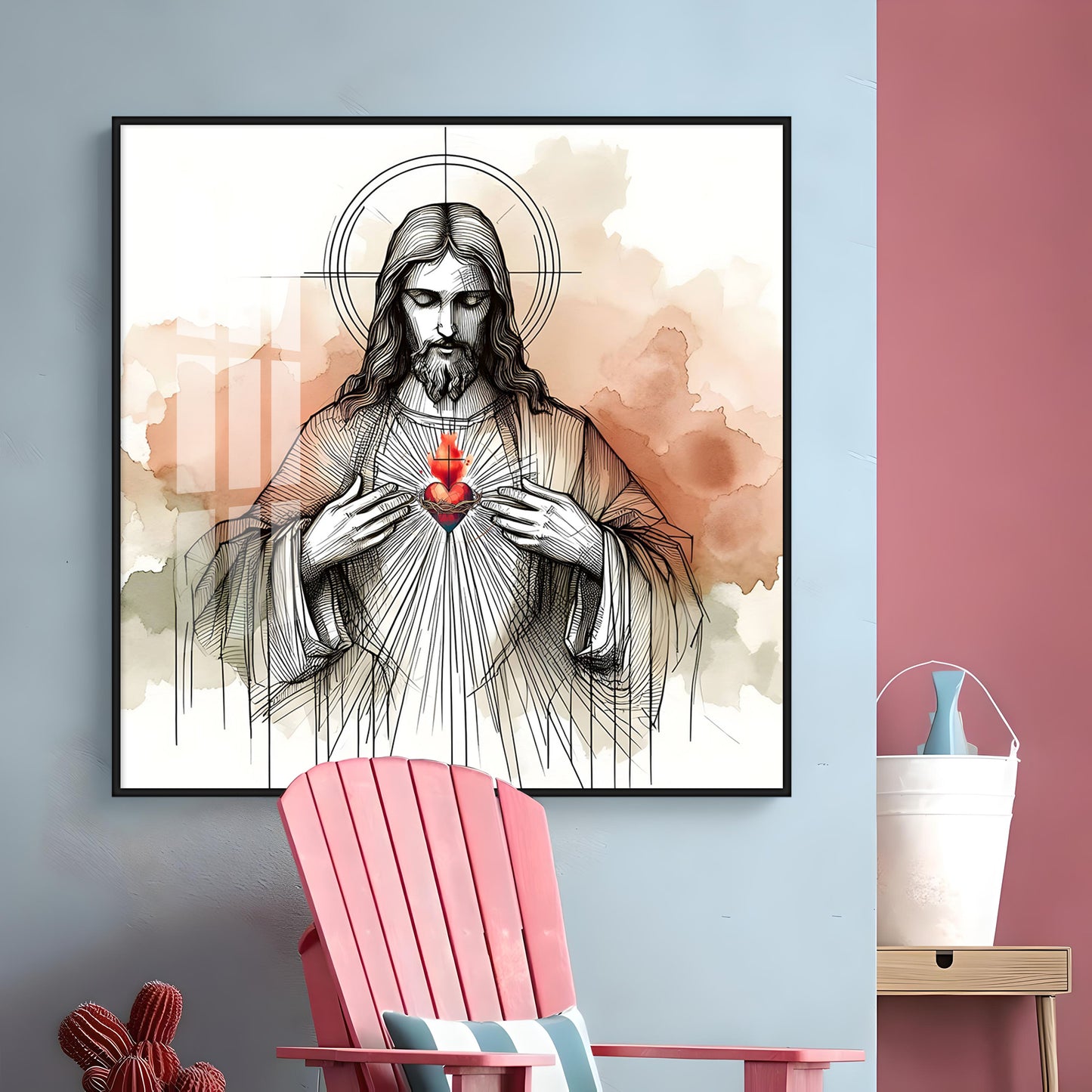 Sketch Spirit of Jesus Premium Acrylic Square Wall Art